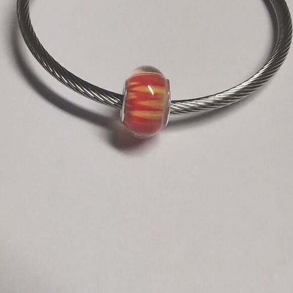 Clear with Red and Yellow‎ Striped Background Charm for Pandora Style Bracelet - Picture 1 of 5